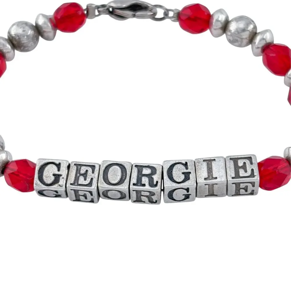 Vintage Sterling Silver 925 Georgie Red Glass Bracelet 6.25